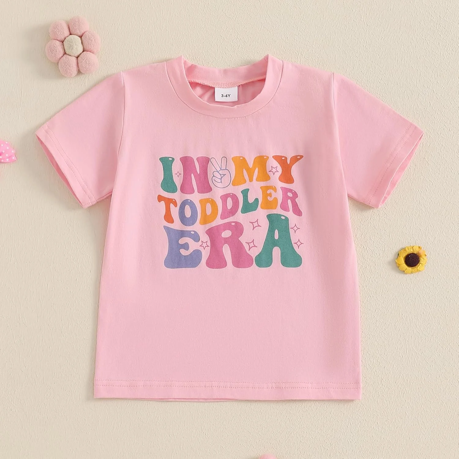 لباس تی شرت آستین کوتاه گردن خدمه با چاپ حروف و اعداد برای تولد دختر بچه