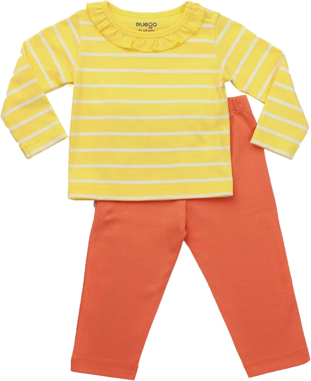 ست لباس نوزاد دخترانه راه راه پنبه ای Nuego، تیشرت آستین بلند و لگینگ، مناسب نوزادان دختر 0-24 ماه (زرد، نارنجی)