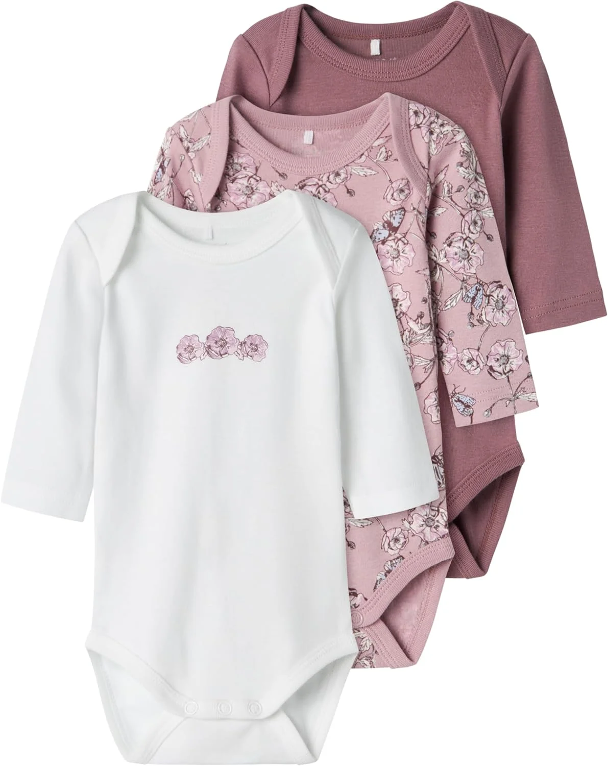 بادی آستین بلند طرح گل انگور نوزاد دخترانه نیم ایت (بسته 3 عددی)