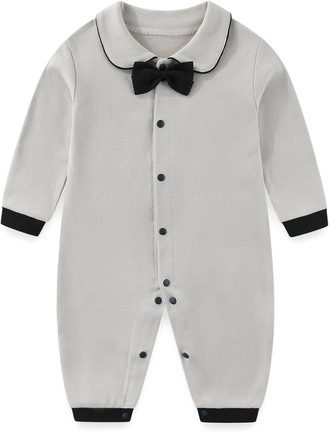 سرهمی نوزادی پسرانه دخترانه با یقه پاپیونی رسمی آستین بلند، لباس جنتلمن، سرهمی یک تکه 0-12 ماه