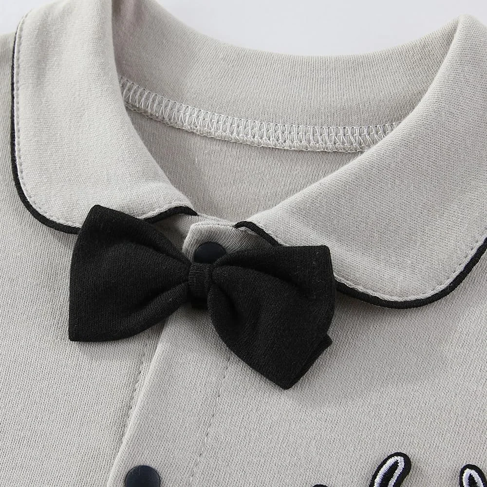 سرهمی نوزادی پسرانه دخترانه با یقه پاپیونی رسمی آستین بلند، لباس جنتلمن، سرهمی یک تکه 0-12 ماه