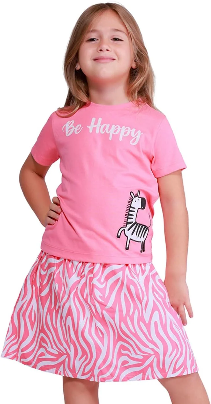 ست لباس دخترانه نئوگو، شامل تیشرت آستین بلند و دامن، مناسب برای دختران 2 تا 7 سال (صورتی)