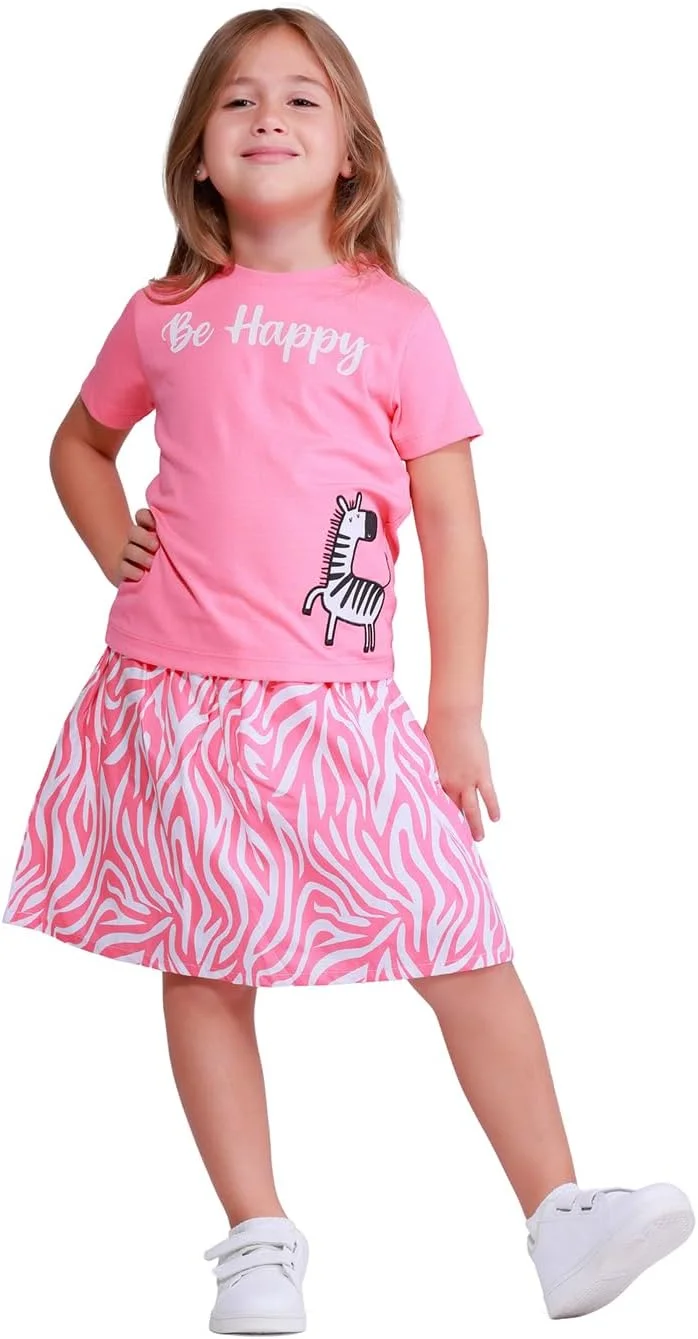 ست لباس دخترانه نئوگو، شامل تیشرت آستین بلند و دامن، مناسب برای دختران 2 تا 7 سال (صورتی)