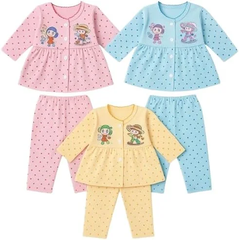 مجموعه ای شگفت انگیز از زیرپوش های آستین بلند نخی نرم و لطیف با طرح چاپی، پیراهن ژابلا به همراه شلوار راحتی برای نوزادان و کودکان نوپا (ست 3 تکه)