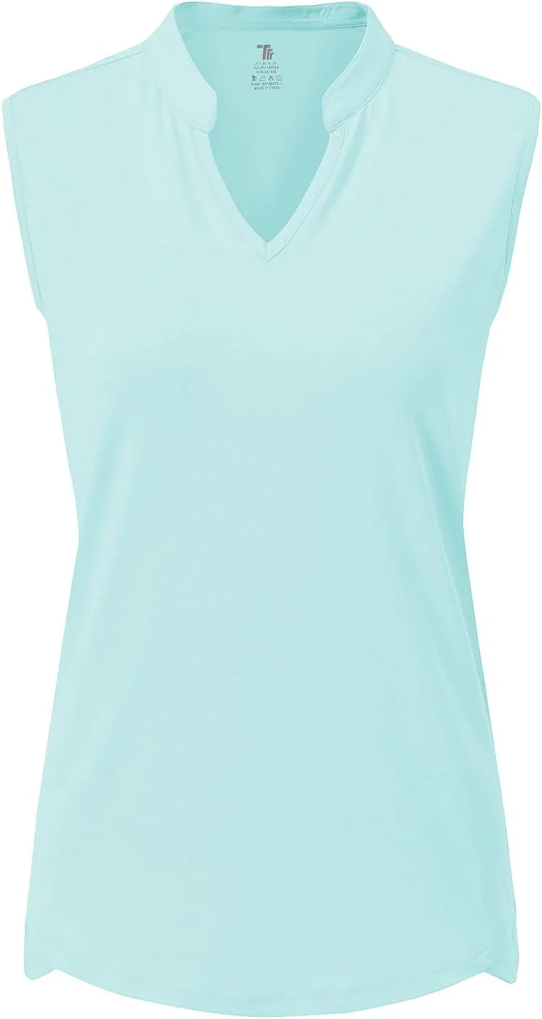 تی‌شرت پولو زنانه ورزشی بدون آستین یقه هفت محافظت در برابر اشعه ماوراء بنفش، خشک‌شونده سریع و سبک