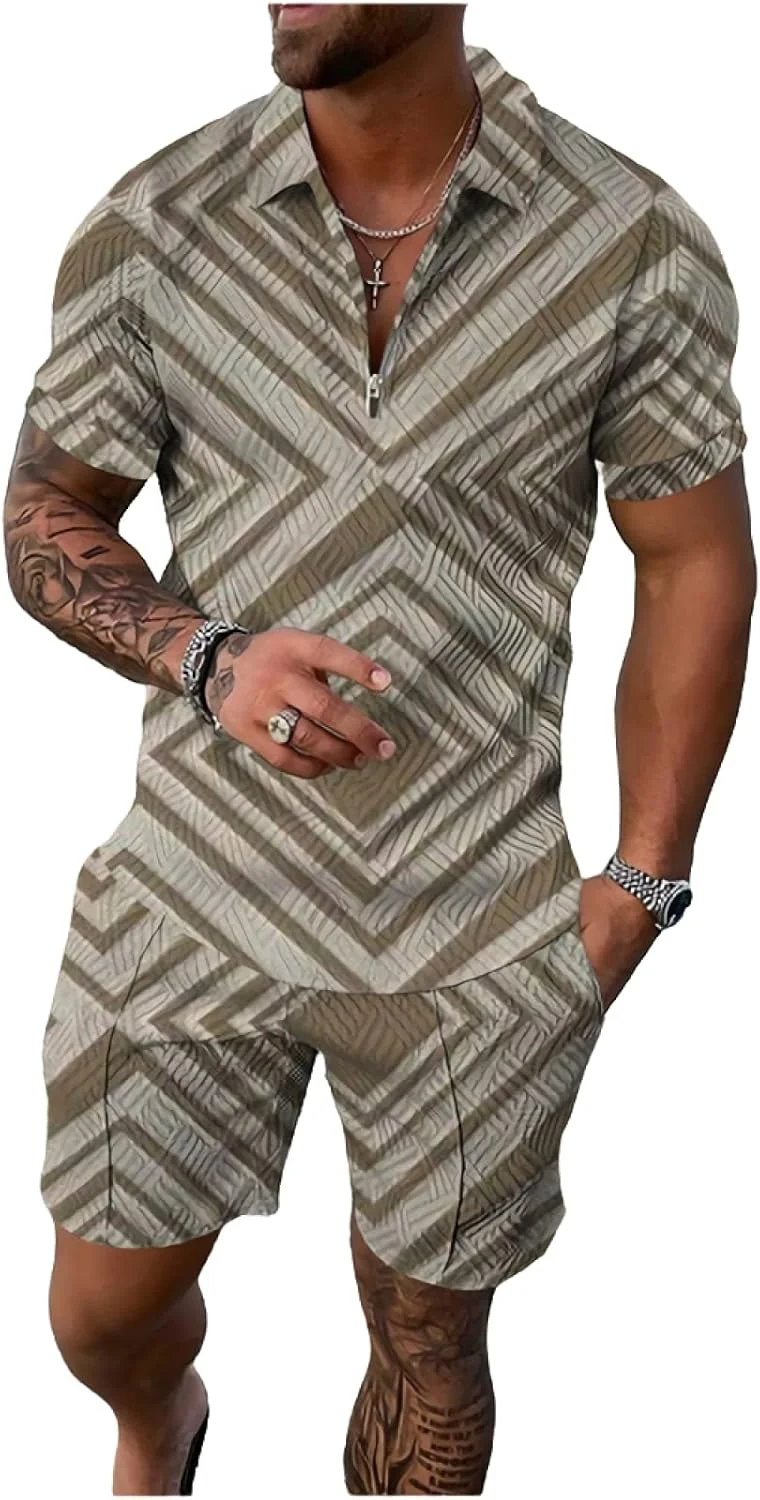 ست تی شرت آستین کوتاه و شلوارک مردانه با طرح چاپی سه بعدی