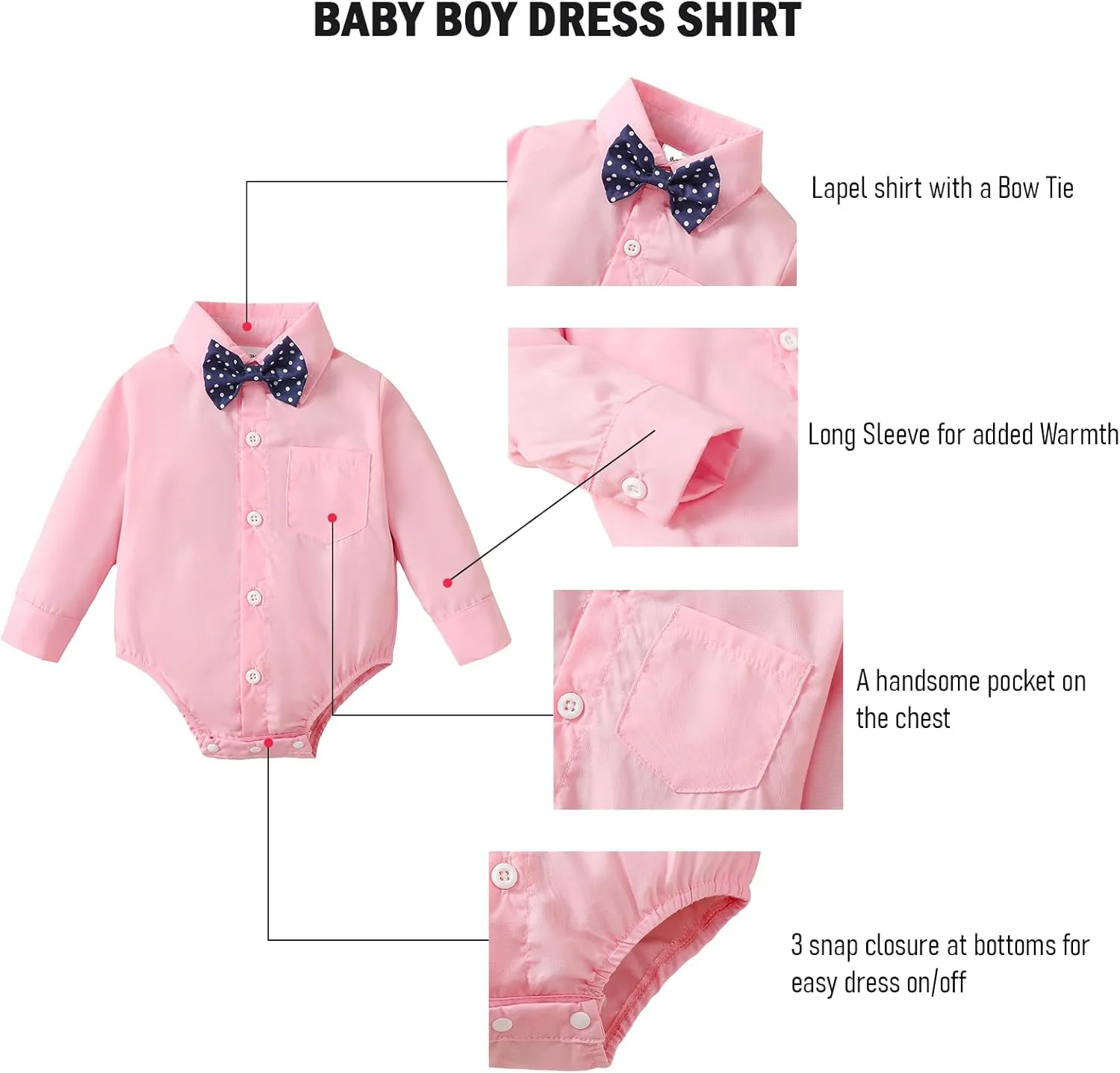لباس رسمی نوزادی پسرانه Sobowo، پیراهن زیر دکمه دار آستین بلند و کوتاه، لباس یک تکه، مناسب مهمانی عروسی 0-24 ماه