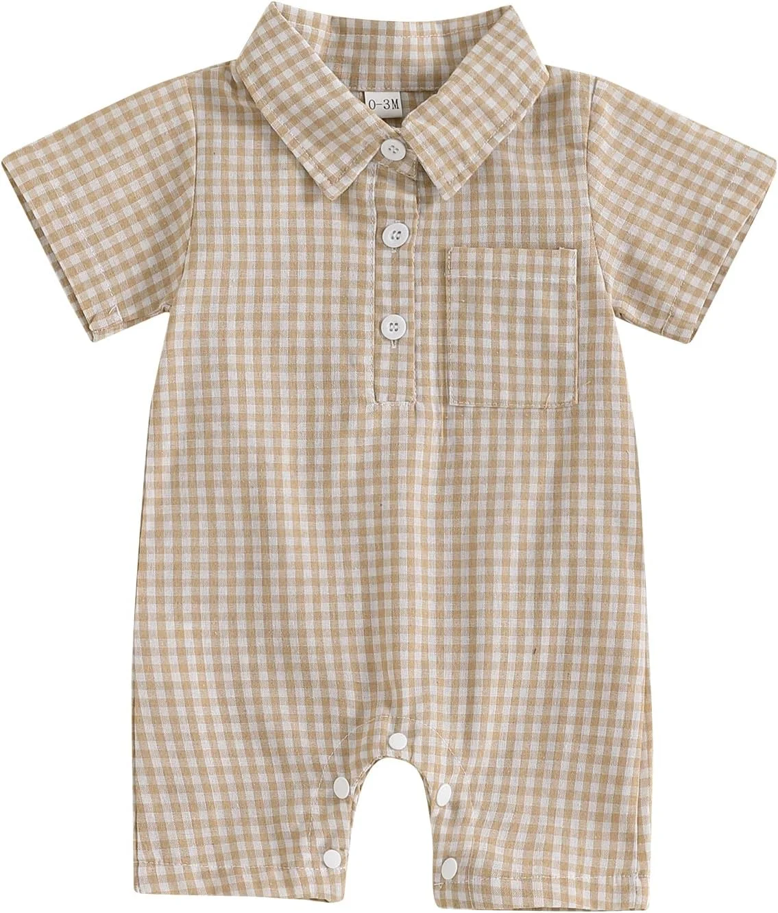لباس نوزادی پسرانه Karuedoo، رامپر آستین کوتاه یقه پولو، سرهمی دکمه دار طرح چهارخانه، لباس تابستانی