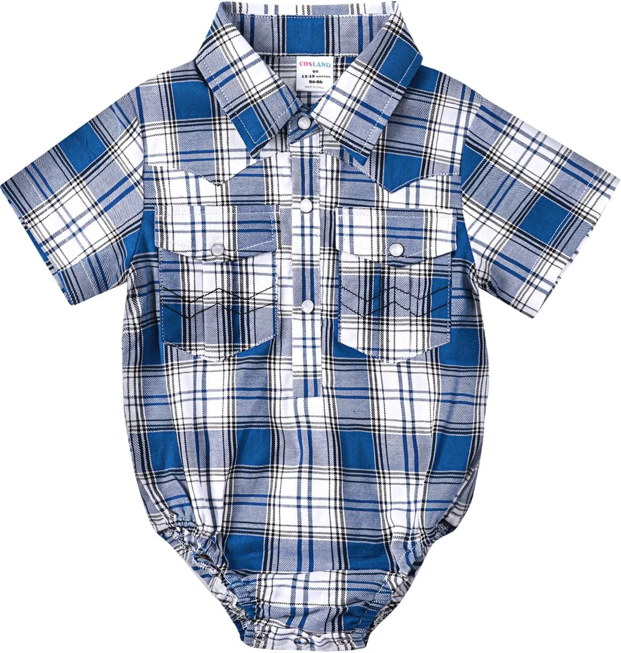 لباس پسرانه نوزادی COSLAND، بادی آستین کوتاه پنبه ای چهارخانه، پیراهن گاوچران کودک، 0-18 ماه