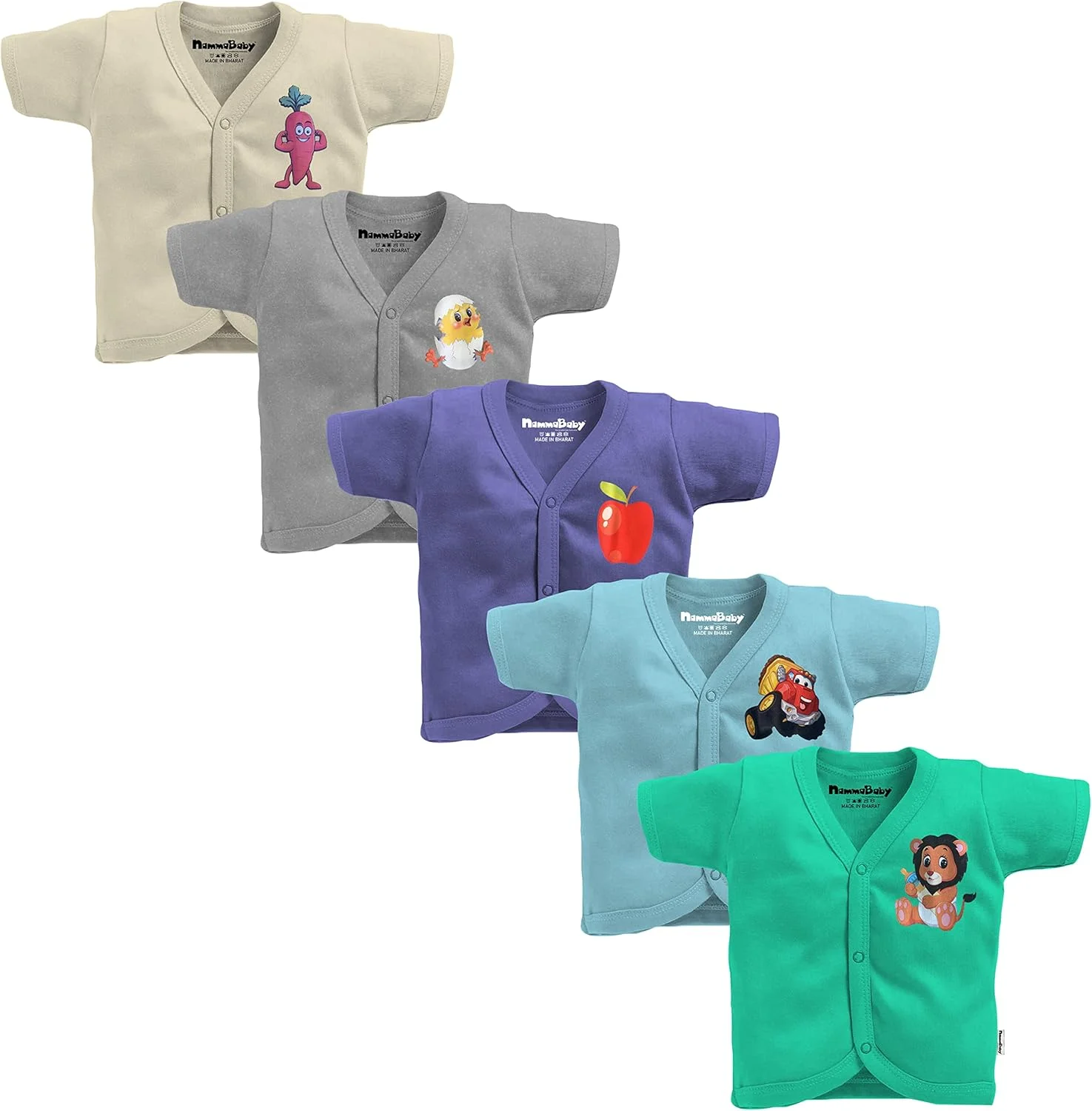تیشرت آستین کوتاه جلو باز نخی NammaBaby Tinchuk، تیشرت جلو باز آستین کوتاه، تیشرت های رنگ ثابت چند رنگ با طرح کارتونی زیبا، جلیقه نخی (12-18 ماه)