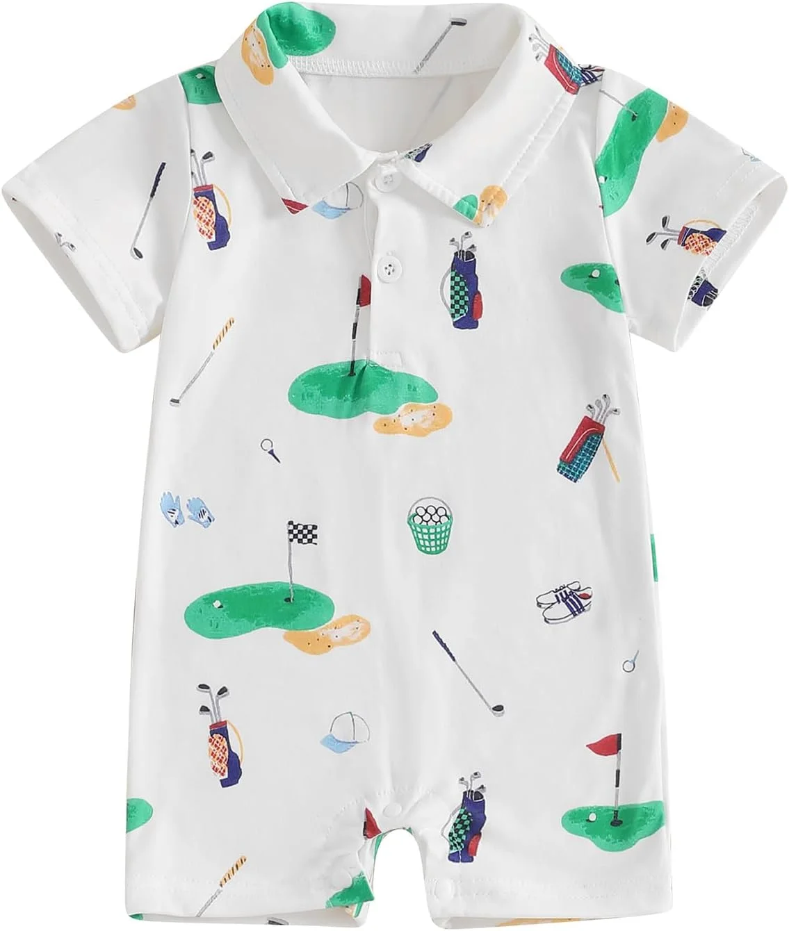 لباس نوزاد پسر، رامپر طرح گلف، پولوشرت، طرح گلدوزی، لباس تابستانی