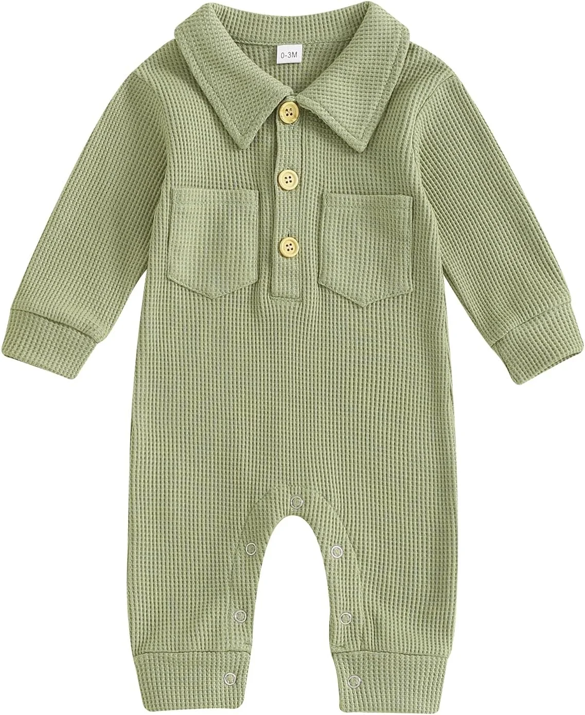 رامپر پولوشرت بافتنی وافل نوزادی پسرانه Lesimsam، جامپسوت دکمه دار آستین بلند یقه دار، لباس پاییزی زمستانی