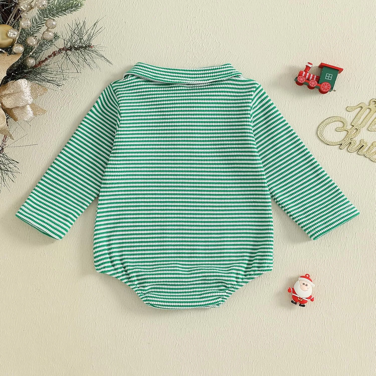 سرهمی نوزادی پسرانه بافتنی طرح کریسمس، گلدوزی بابانوئل، پولوشرت راه راه، لباس نوزاد