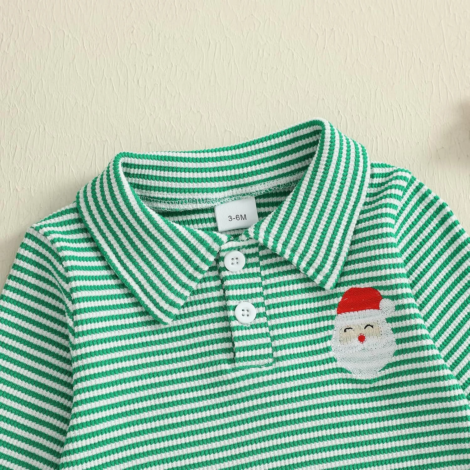 سرهمی نوزادی پسرانه بافتنی طرح کریسمس، گلدوزی بابانوئل، پولوشرت راه راه، لباس نوزاد