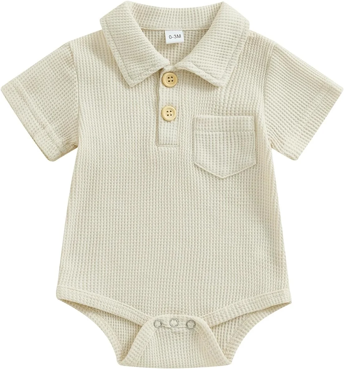 لباس نوزادی پسرانه Lesimsam، پولوشرت بافت وافلی، رامپر یکدست رنگ، دکمه دار، آستین کوتاه، لباس سرهمی یقه دار