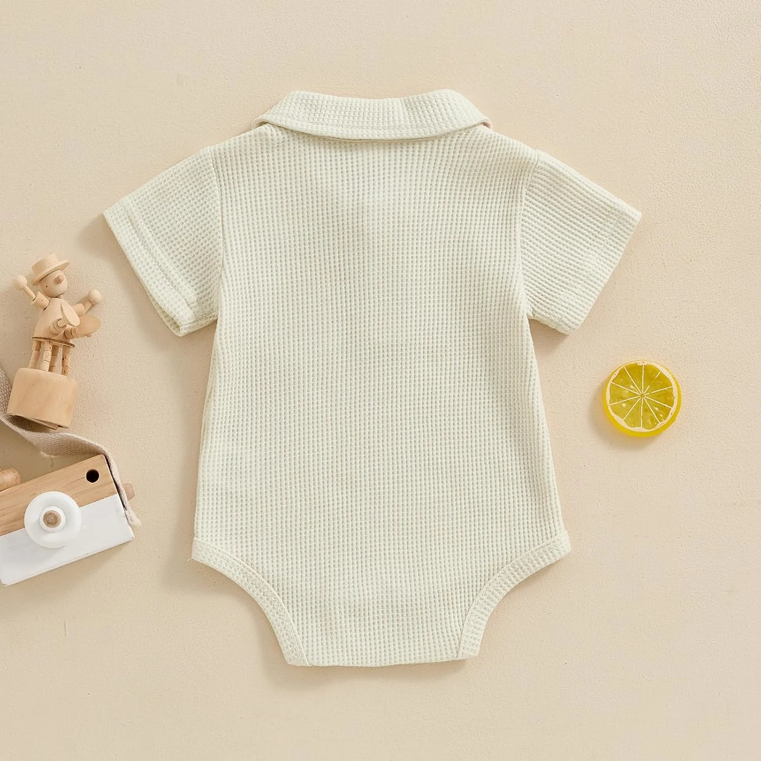 لباس نوزادی پسرانه Lesimsam، پولوشرت بافت وافلی، رامپر یکدست رنگ، دکمه دار، آستین کوتاه، لباس سرهمی یقه دار
