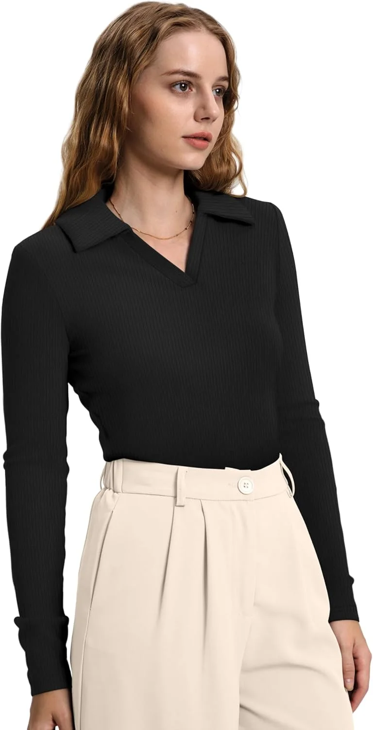 پیراهن پولو آستین بلند زنانه ویهول، بلوز بافتنی دکمه دار یقه هفت، مناسب استایل کژوال و رسمی