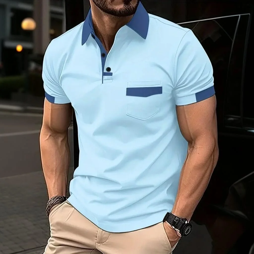 پولوشرت مردانه غیر رسمی، آستین کوتاه کلاسیک، مناسب گلف، طرح رنگی، مدل جذب با جیب پولوشرت مردانه غیر رسمی، آستین کوتاه کلاسیک، مناسب گلف، طرح رنگی، مدل جذب با جیب