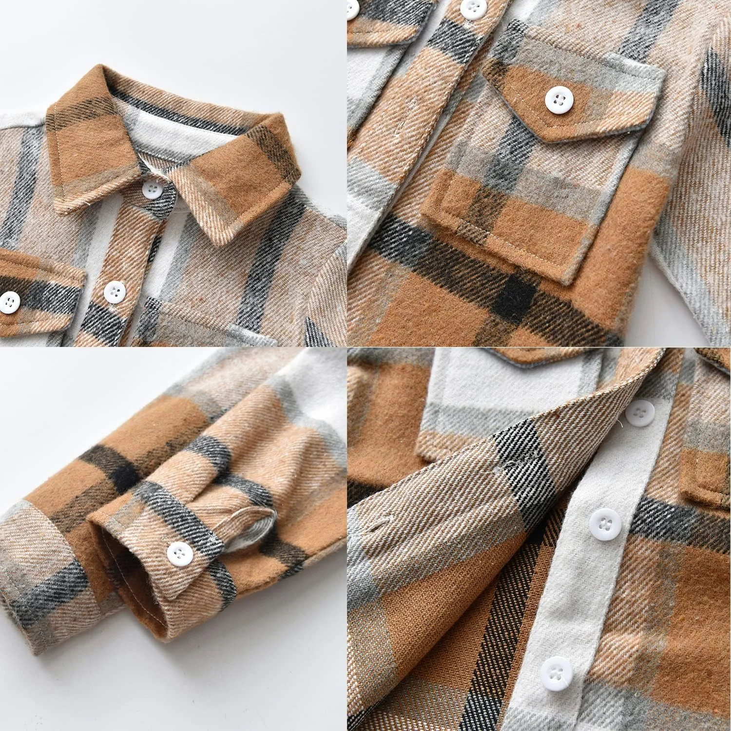 پیراهن پشمی چهارخانه آستین بلند دکمه دار مناسب کودکان پسر و دختر