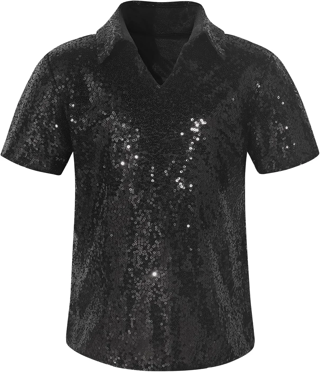 پولوشرت آستین کوتاه پسرانه Spring&Gege با پولک های درخشان، تی شرت براق یقه هفت (4-12 سال)