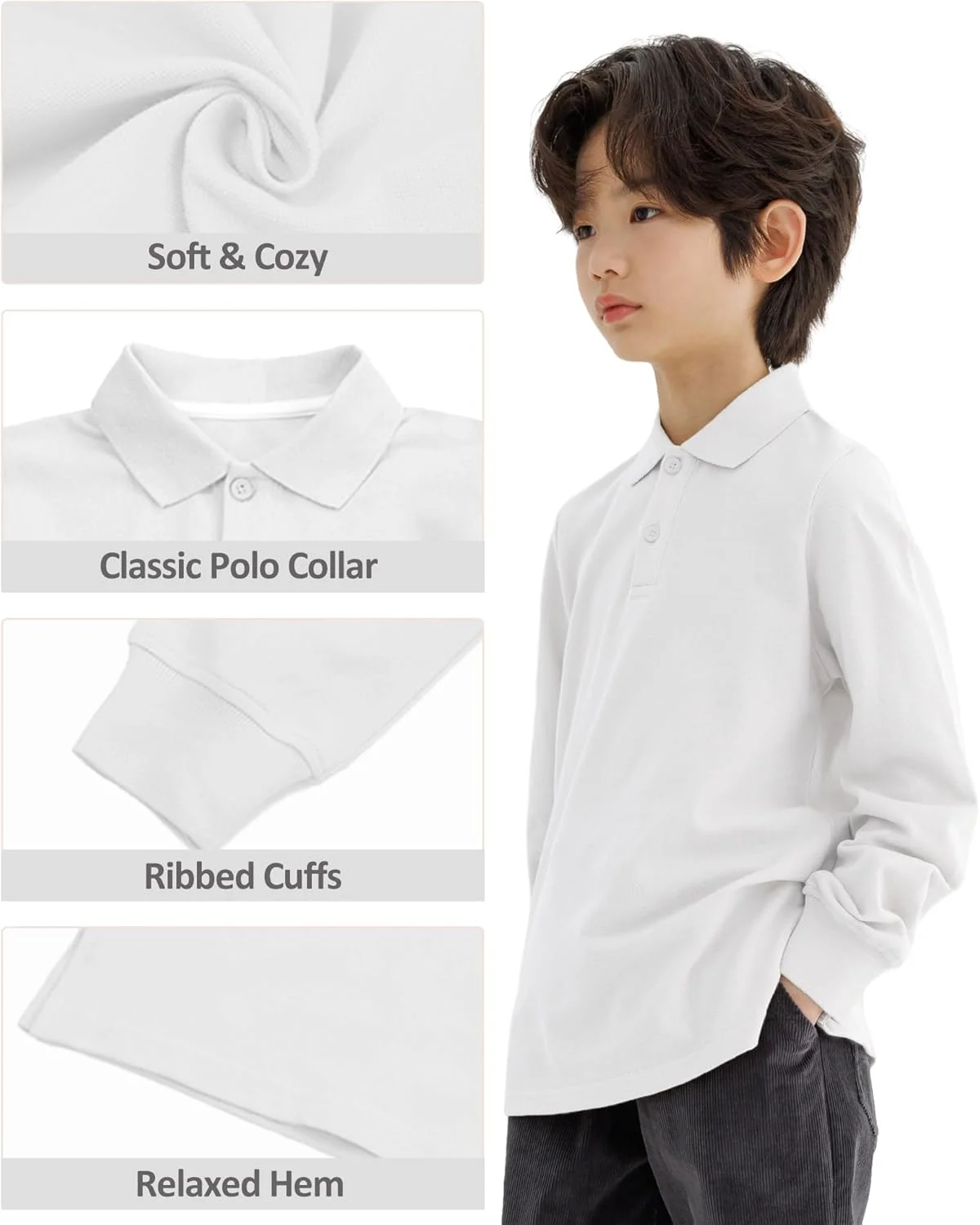 تی شرت آستین بلند پسرانه CUNYI، پیراهن فرم نخی، تی شرت پیکوئه برای کودکان