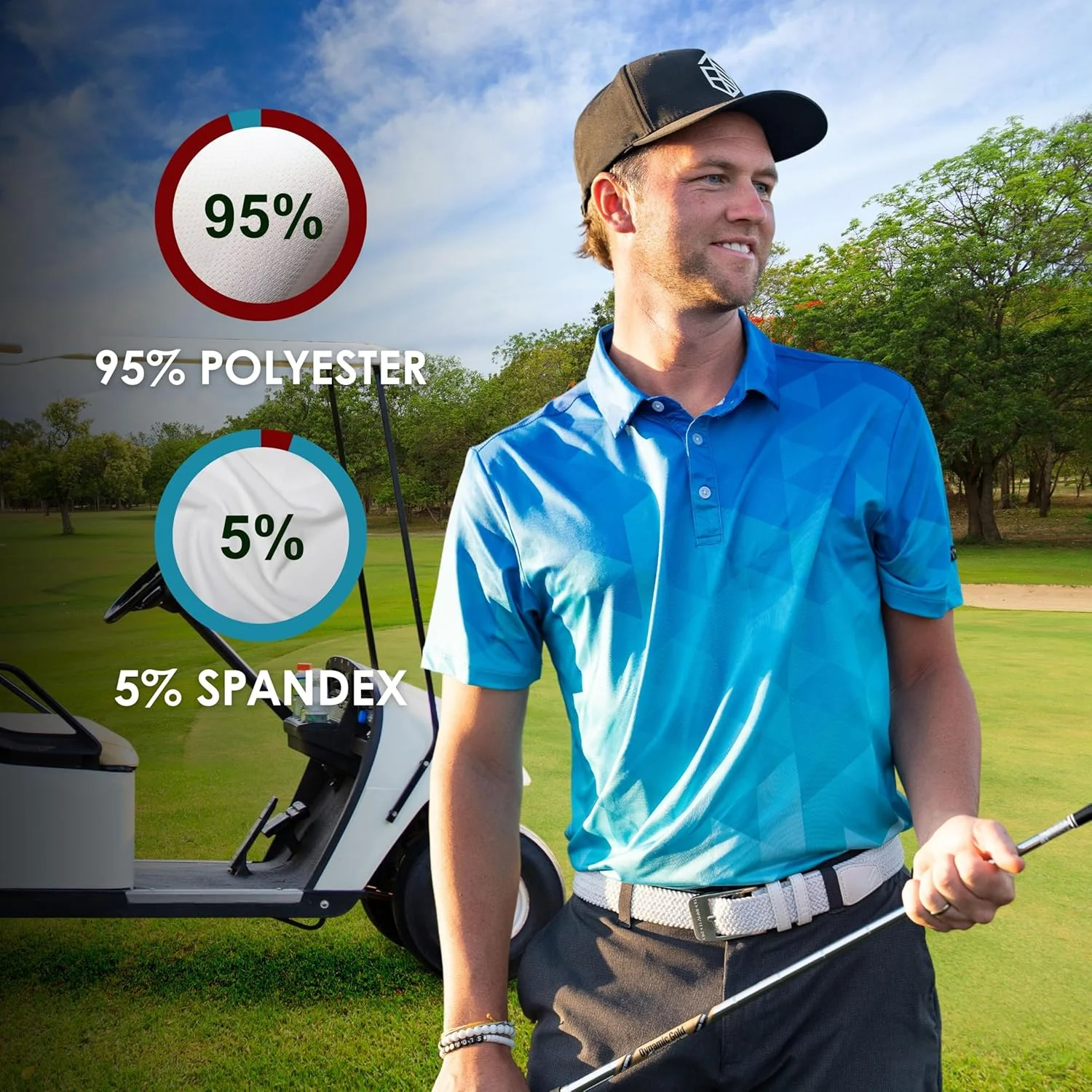 YATTA GOLF - پیراهن گلف مردانه آستین کوتاه با قابلیت جذب رطوبت و خشک شدن سریع - پیراهن های چوگان مردانه غیر رسمی با عملکرد برجسته