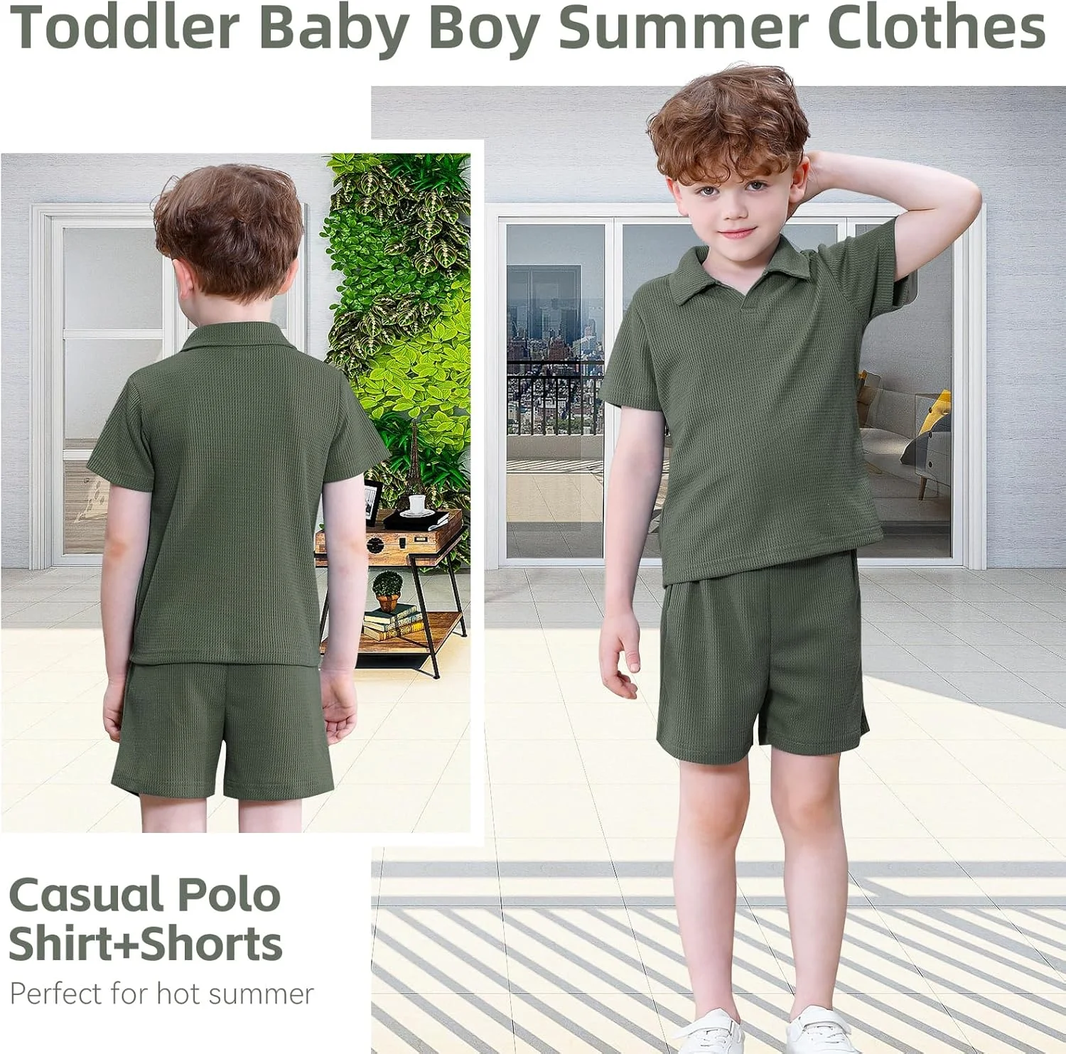 ست لباس تابستانی پسرانه شامل پولوشرت بافتنی و شلوارک راحتی