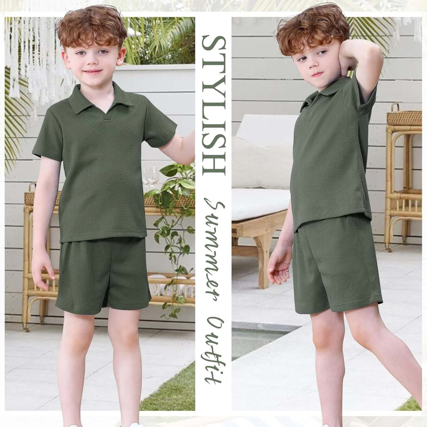 ست لباس تابستانی پسرانه شامل پولوشرت بافتنی و شلوارک راحتی