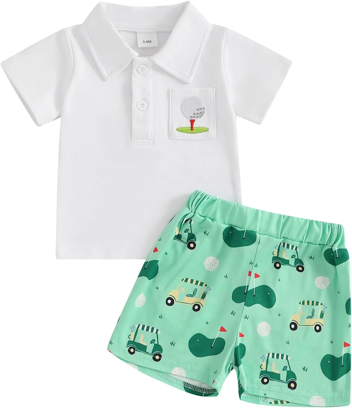 لباس تابستانی پسرانه، تیشرت پولو آستین کوتاه با گلدوزی طرح گلف به همراه شلوارک طرح دار - ست لباس زیبا