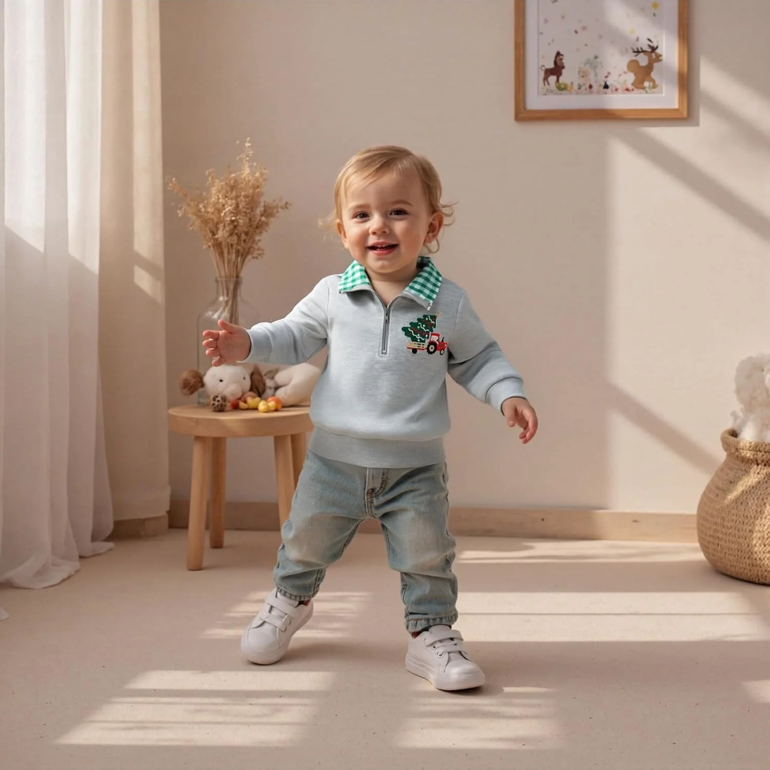 لباس کریسمس نوزادی پسرانه دخترانه، تاپ بابانوئل، پولوشرت راه راه بافتنی دنده ای، لباس کریسمس