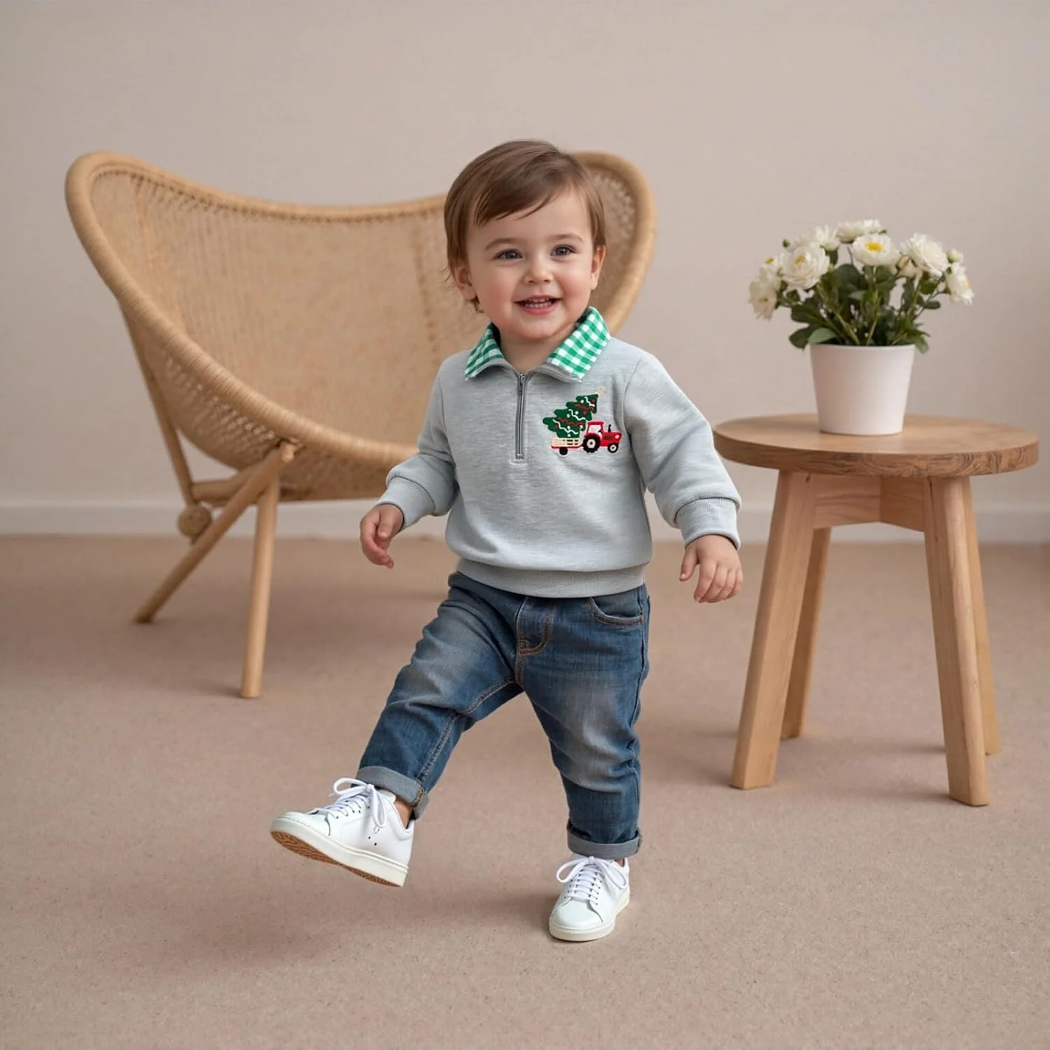 لباس کریسمس نوزادی پسرانه دخترانه، تاپ بابانوئل، پولوشرت راه راه بافتنی دنده ای، لباس کریسمس