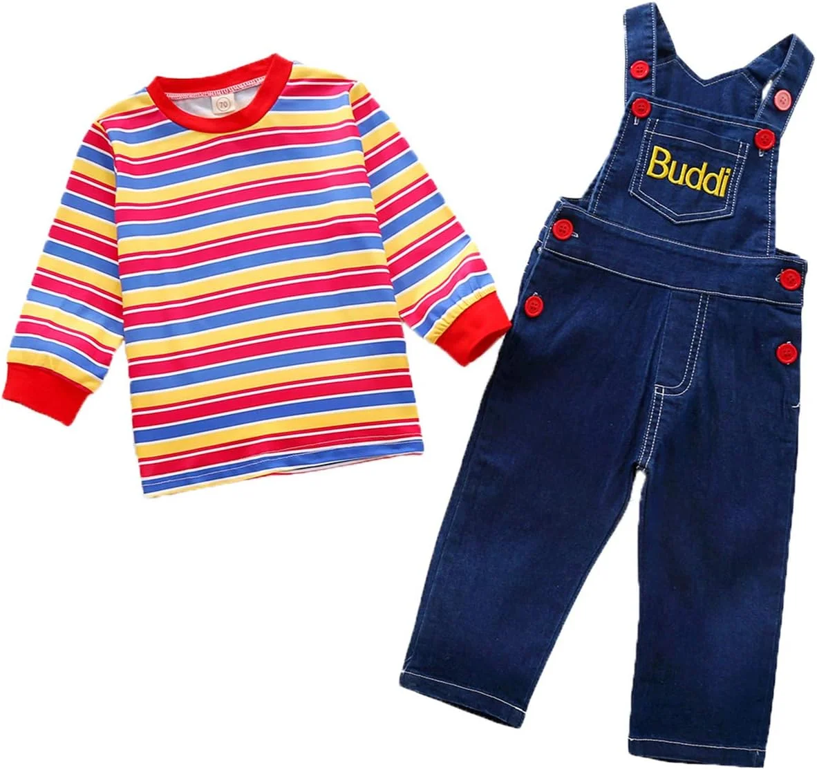 لباس بچگانه پسرانه دخترانه، تاپ راه راه + شلوار/دامن بند دار جین، لباس زمستانی، مشکی - شلوار، 12-18 ماه