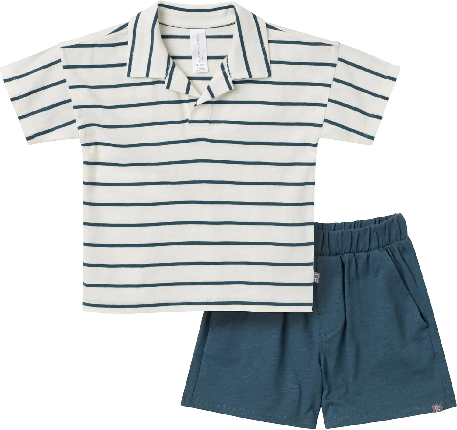 ست دو تکه پیراهن یقه جانی و شلوارک پسرانه