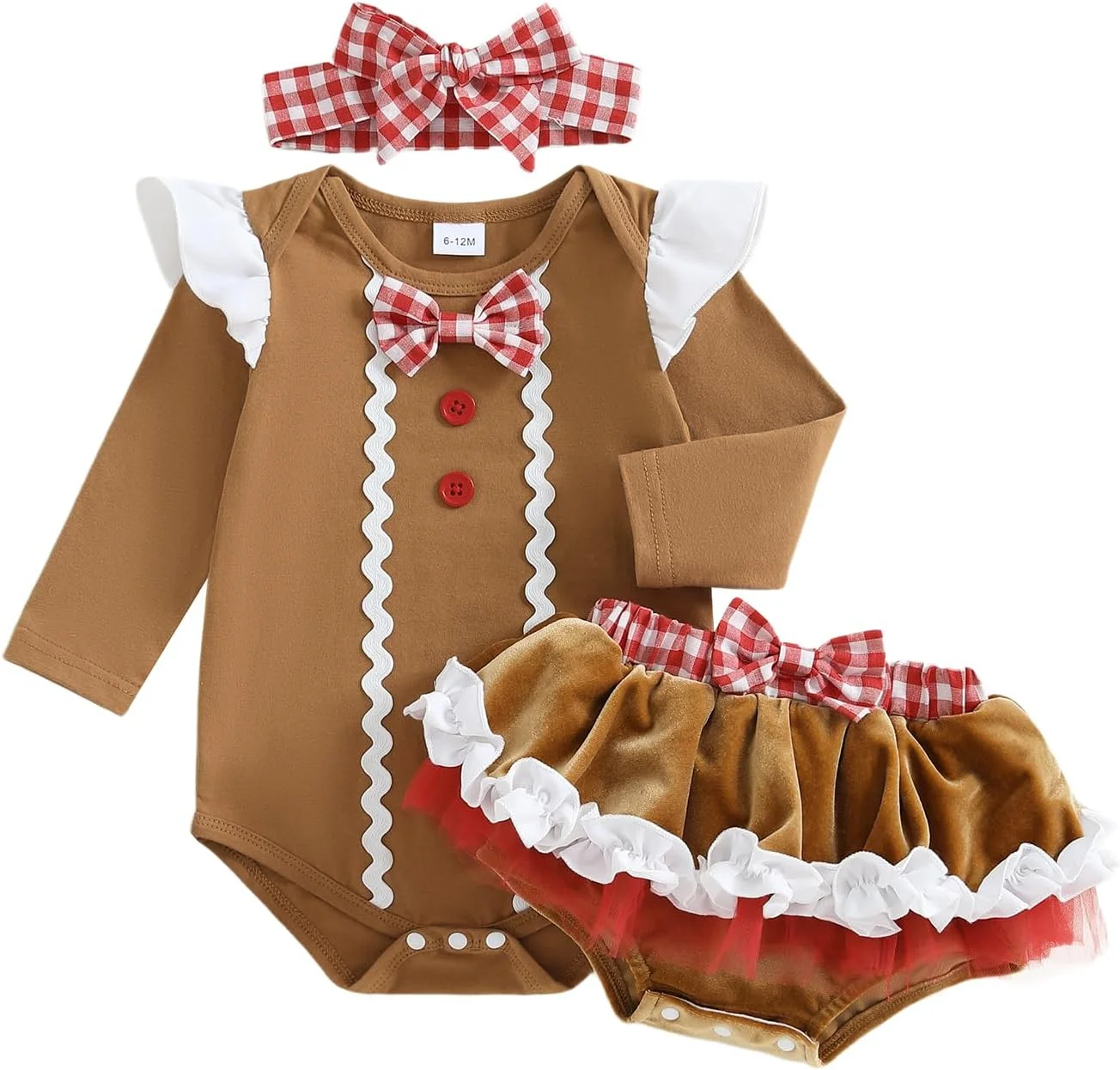 ست لباس کریسمس نوزاد دخترانه، رامپر آستین بلند، شورت مینی و هدبند پاپیونی 3 تکه