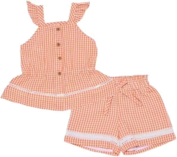 ست تاپ بدون آستین چهارخانه و شلوارک دخترانه کودک ست تاپ بدون آستین چهارخانه و شلوارک دخترانه کودک