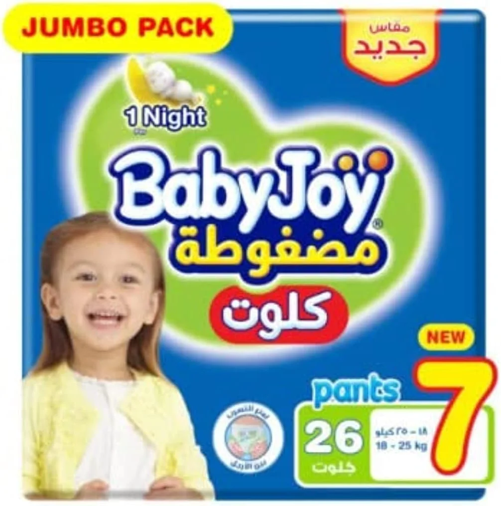 بیبی جوی، سایز 7، XXXL، 18-25 کیلوگرم، بسته جامبو، 26 عدد پوشک شلواری