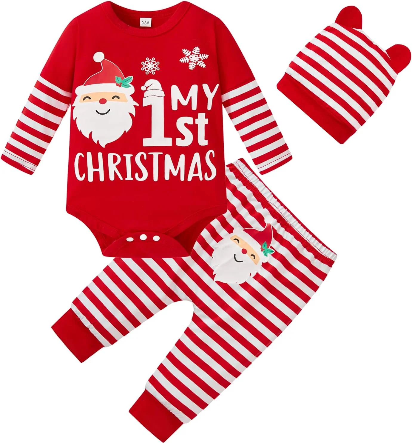 ست لباس کریسمس نوزادی 3 تکه طرح آدم برفی، مناسب نوزاد 0-24 ماه