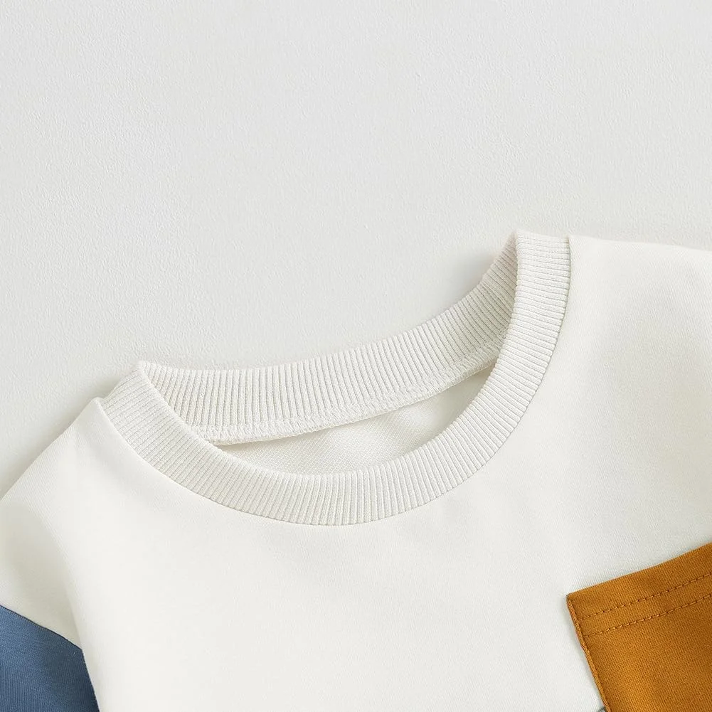 ست لباس پسرانه بچه گانه، بلوز آستین بلند جیب دار و شلوار ساده، مناسب فصل پاییز و زمستان