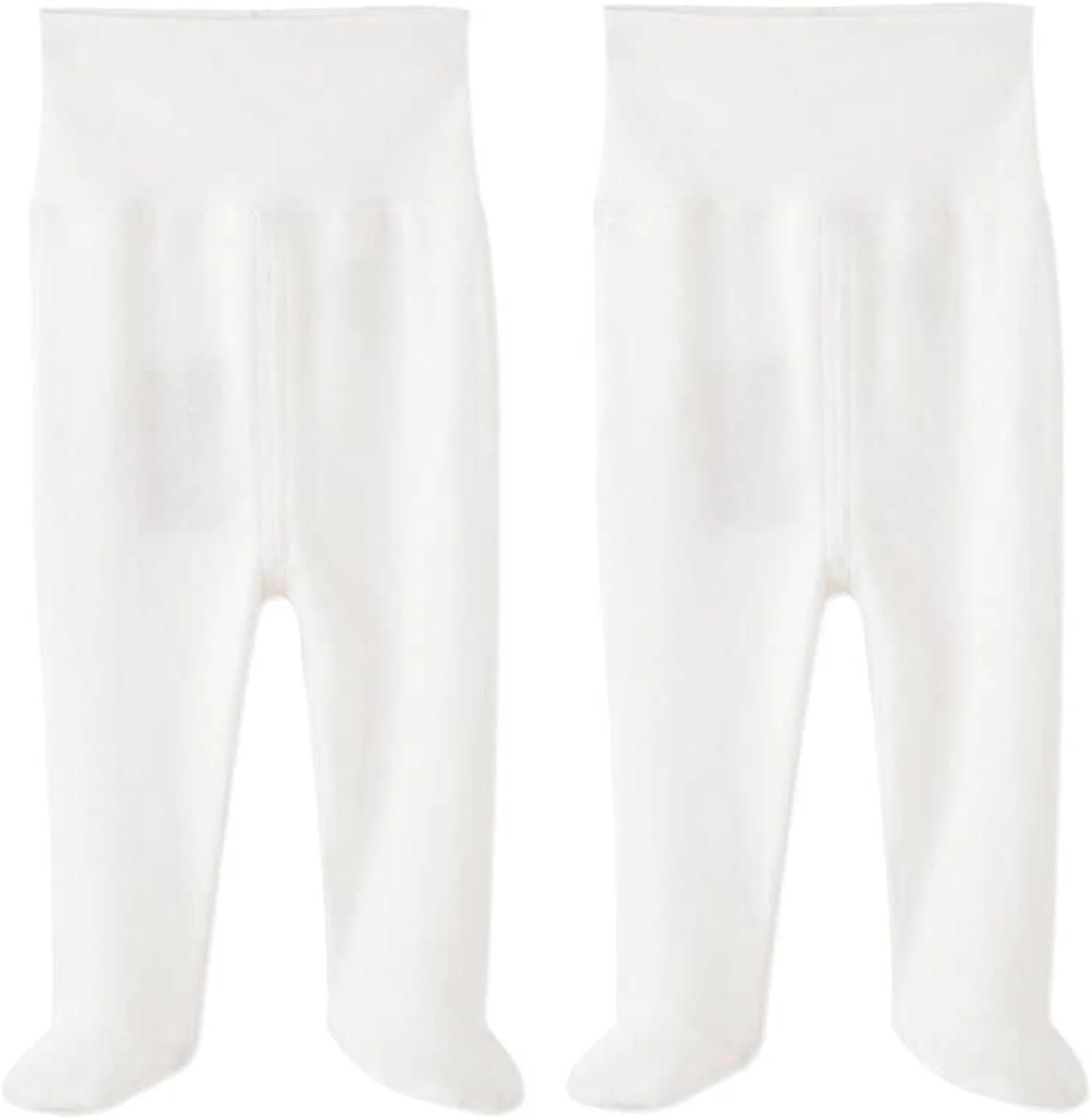 شلوار نوزادی پا دار، مناسب نوزادان 0 تا 12 ماه، بسته 2 عددی، سفید کرمی، 3-6 ماه