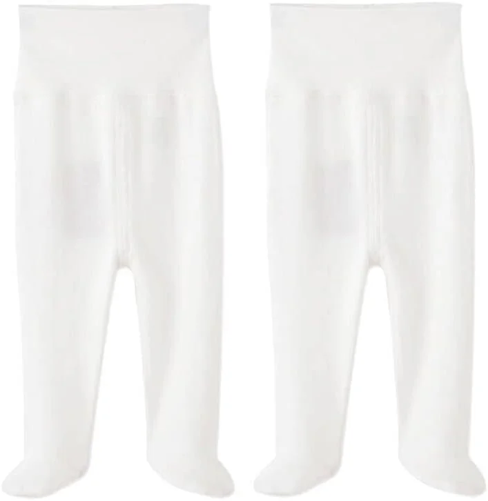 شلوار نوزادی پا دار، مناسب نوزادان 0 تا 12 ماه، بسته 2 عددی، سفید کرمی، 3-6 ماه