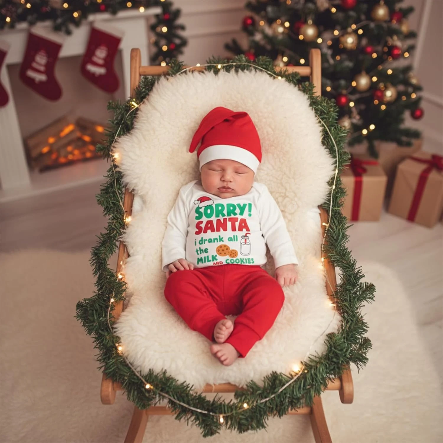 ست لباس کریسمس نوزادی پسرانه BemeyourBBs شامل رامپر، شلوار و کلاه - لباس زمستانی 3 تکه
