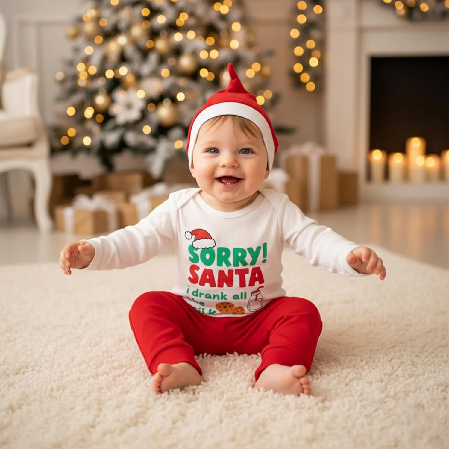 ست لباس کریسمس نوزادی پسرانه BemeyourBBs شامل رامپر، شلوار و کلاه - لباس زمستانی 3 تکه