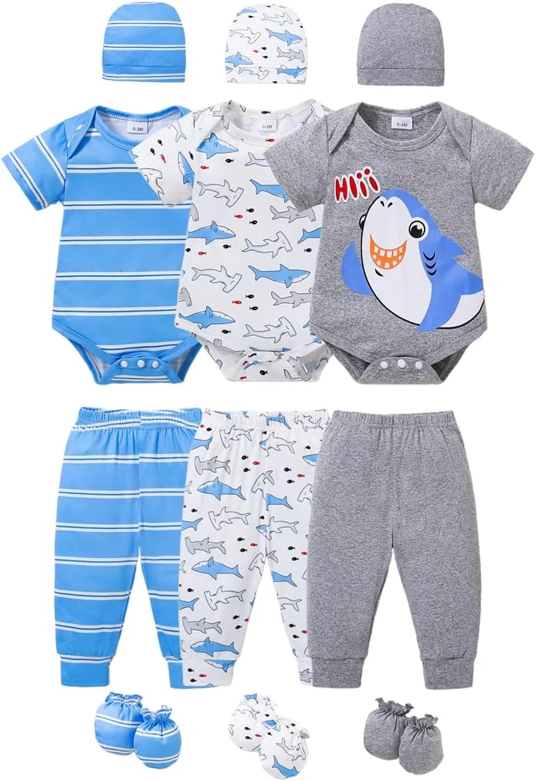 ست لباس نوزادی پسرانه با طرح بامزه شامل رامپر و شلوار - لباس نوزادی یونیسکس 12 تکه