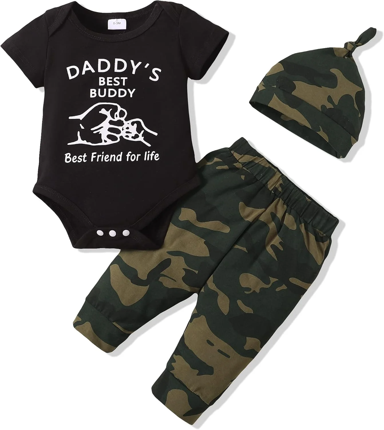 ست لباس نوزادی پسرانه، رامپر و شلوار با طرح چاپی حروف