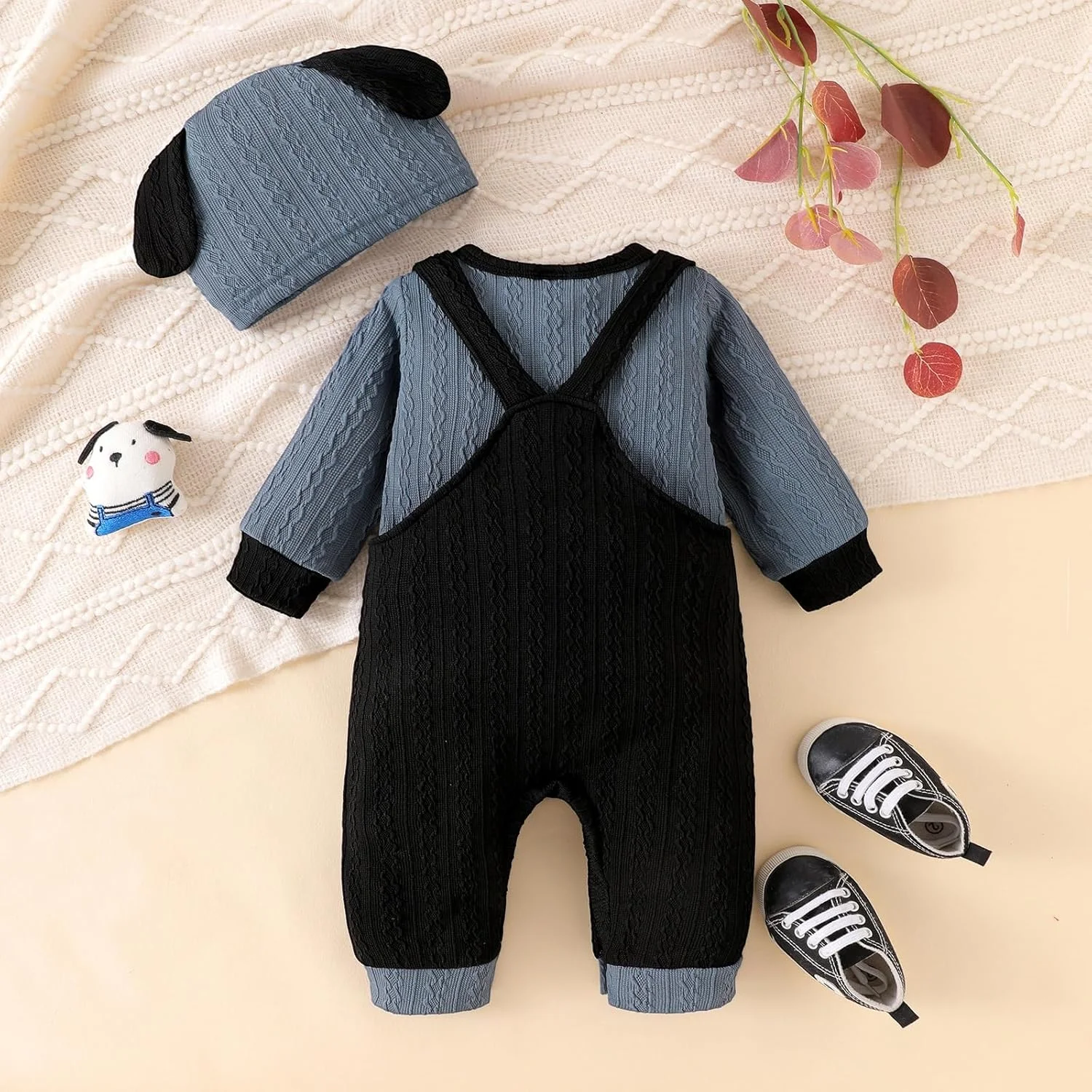 لباس پسرانه نوزادی، رامپر آستین بلند و سرهمی جیب دار با بند قابل تنظیم، مناسب 0 تا 18 ماه