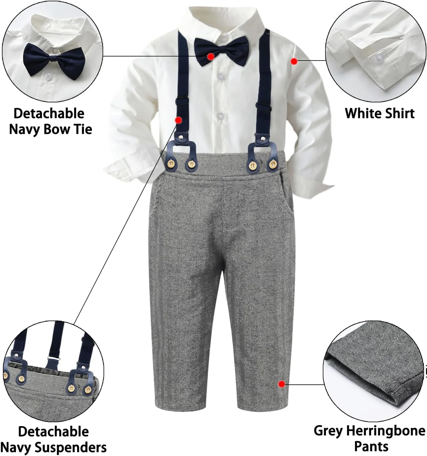 ست لباس پسرانه SANGTREE، پیراهن با پاپیون + کلاه Newsboy + ست شلوار بند دار، 3 ماه - 9 سال