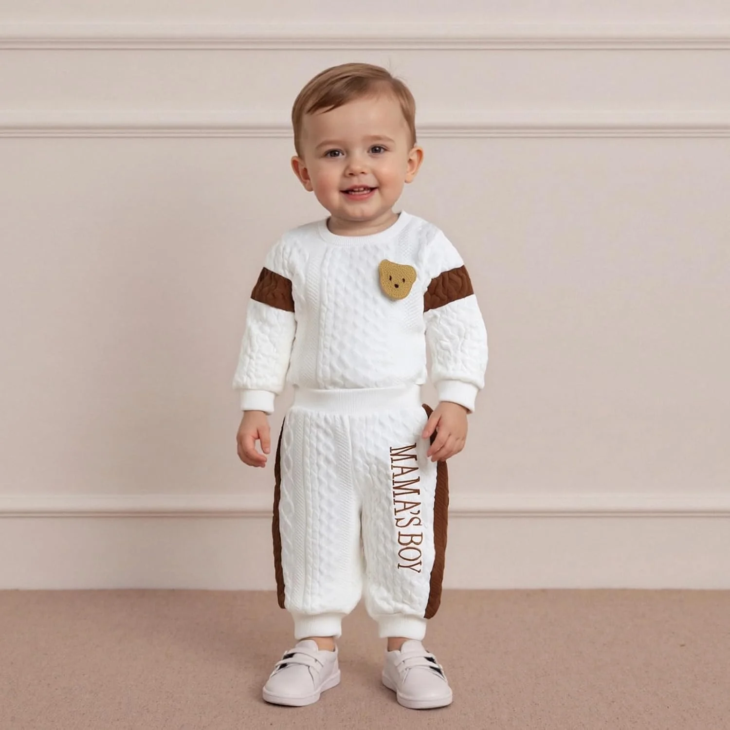 لباس پاییزی و زمستانی پسرانه Gaono، لباس نوزادی طرح پسر مادر، سرهمی آستین بلند با گلدوزی خرس و شلوار