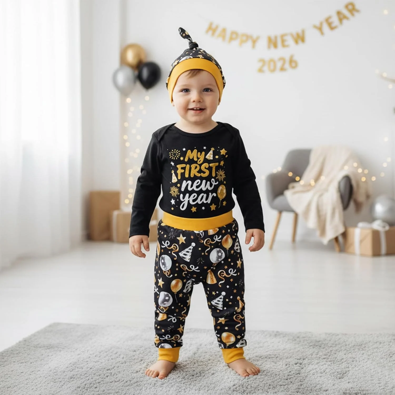 ست لباس هالووین نوزادی پسرانه شامل رامپر کدو تنبل آستین بلند، شلوار و کلاه