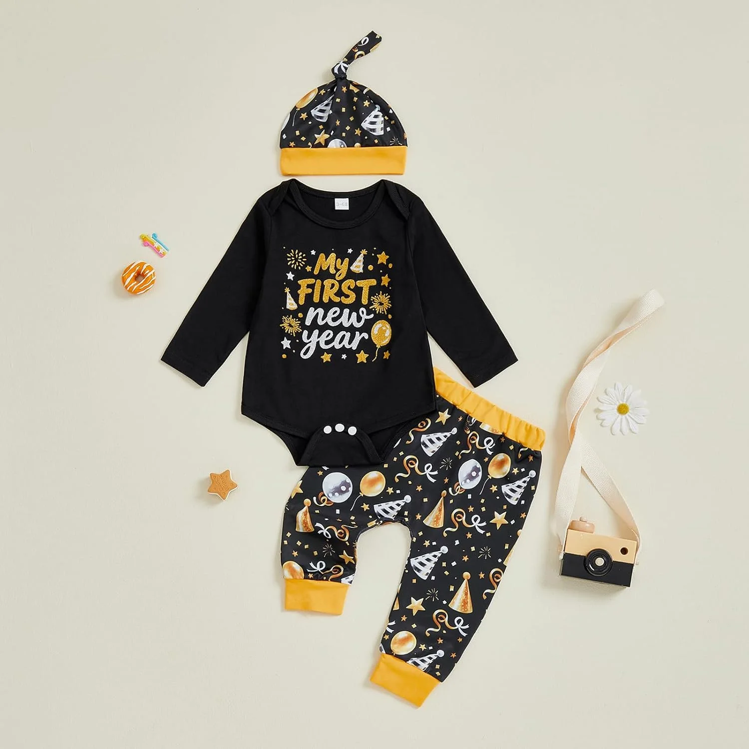 ست لباس هالووین نوزادی پسرانه شامل رامپر کدو تنبل آستین بلند، شلوار و کلاه