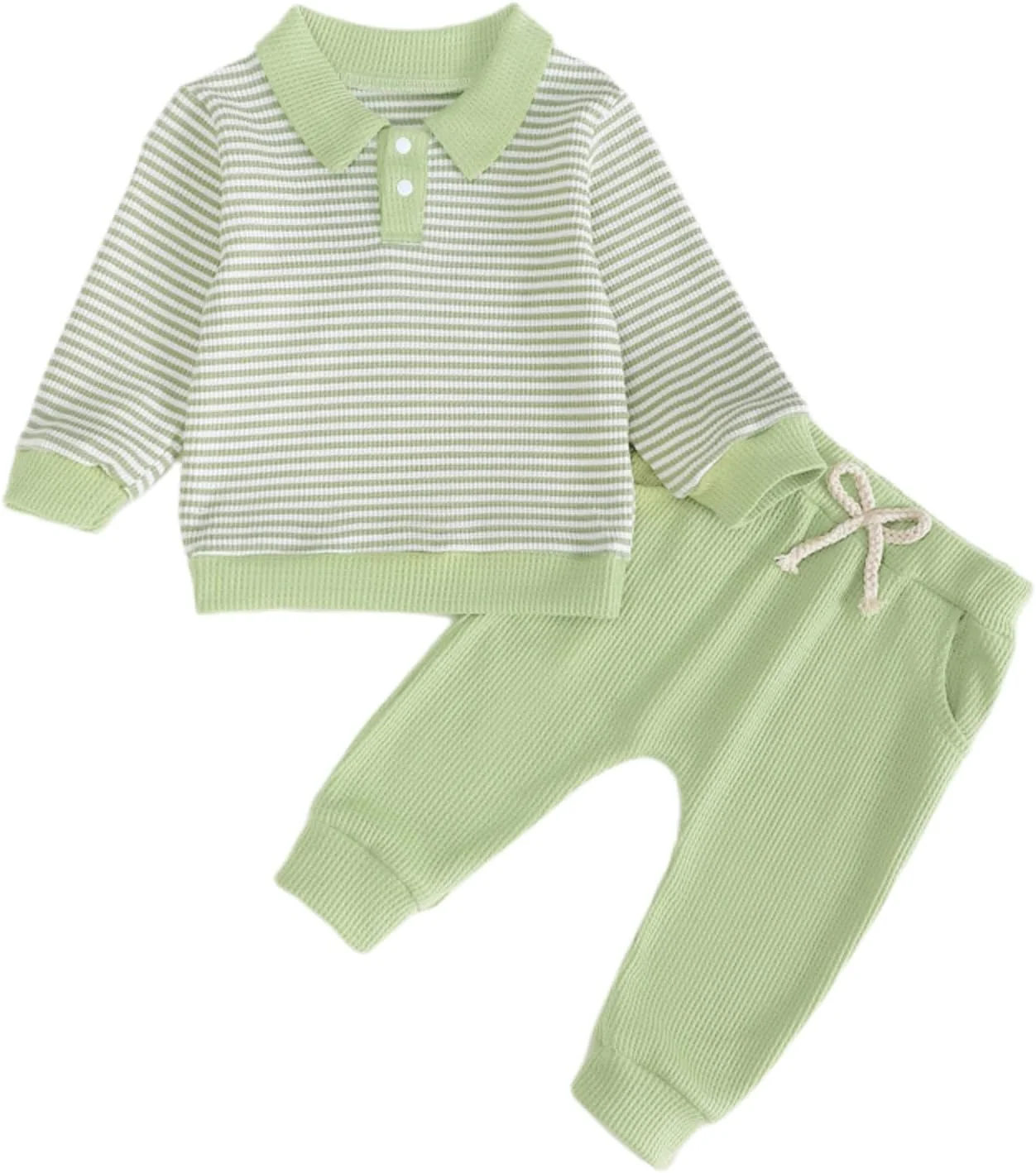 ست لباس دو تکه نوزادی پسرانه شامل بلوز آستین بلند یقه دار و شلوار، مناسب فصل پاییز و زمستان، 0 تا 3 سال